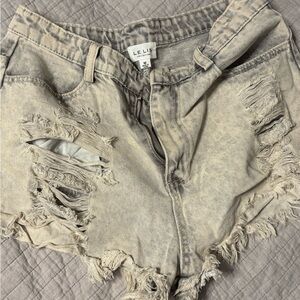 Le Lis Light Gray Distressed Jean Shorts